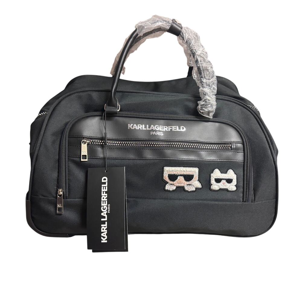 Karl Lagerfeld Paris Ikonik Rolling Weekender Duffel Carry On Luggage Black NWT